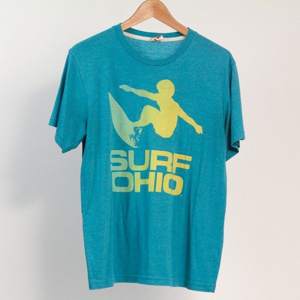 Homage Surf Ohio Short Sleeve Retro USA Made Aquamarine T-Shirt,  Medium